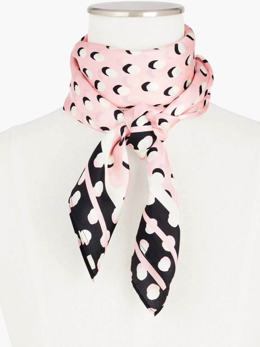 NWT Talbots shadow dot 100% silk square scarf light pink black ivory polkadot
